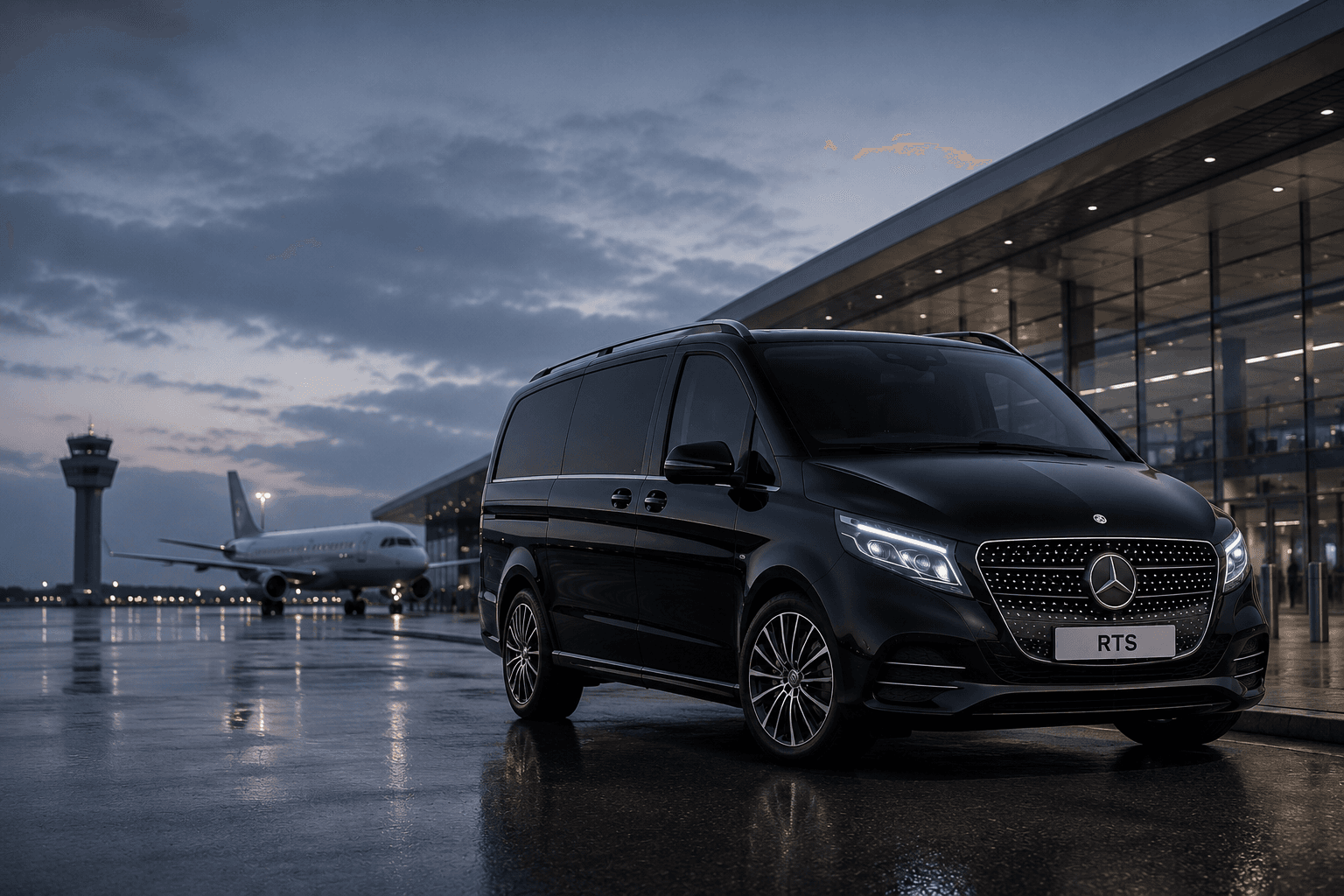 RTS Black airport transfer chauffeur vehicle